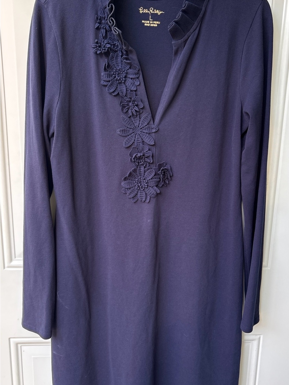 Lilly Pulitzer Navy Floral-Appliqué Long Sleeve Dress